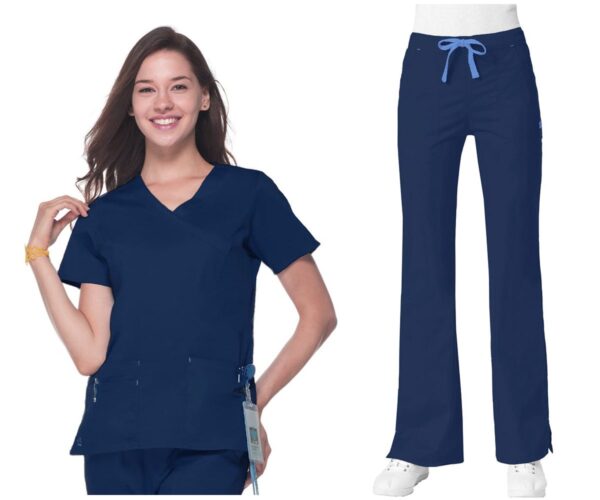 Maevn Blossom Comfortable Mock Wrap Top & Multi-Pocket Flare Pant Scrub Set (X Maevn Blossom Comfortable Mock Wrap Top & Multi-Pocket Flare Pant Scrub Set (X product image