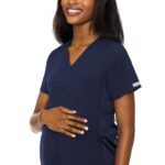 Med Couture Maternity Scrub Top V Neck 360° Stretch Adjustable Waist in Navy product image