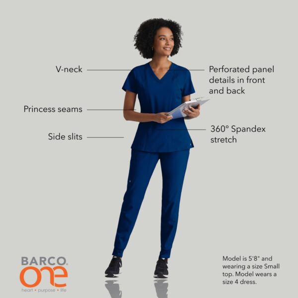 BARCO ONE – Women’s Racer Top, V-Neck Medical Scrub Top w/ 4 Pockets and 360 Spandex Stretch Fabric in Indigo product image