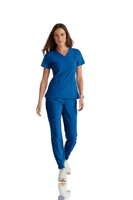 BARCO One Boost Scrub Set for Women - Sporty V-Neck Top, Eco-Friendly Fabric, 4-Way Stretch Women's Jogger Scrub Set in New Royal product image