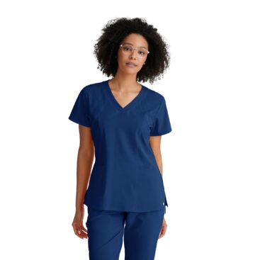 BARCO ONE – Women’s Racer Top, V-Neck Medical Scrub Top w/ 4 Pockets and 360 Spandex Stretch Fabric in Indigo product image