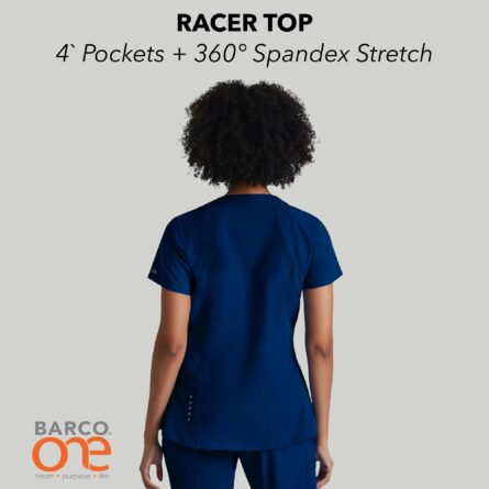 BARCO ONE – Women’s Racer Top, V-Neck Medical Scrub Top w/ 4 Pockets and 360 Spandex Stretch Fabric in Indigo product image