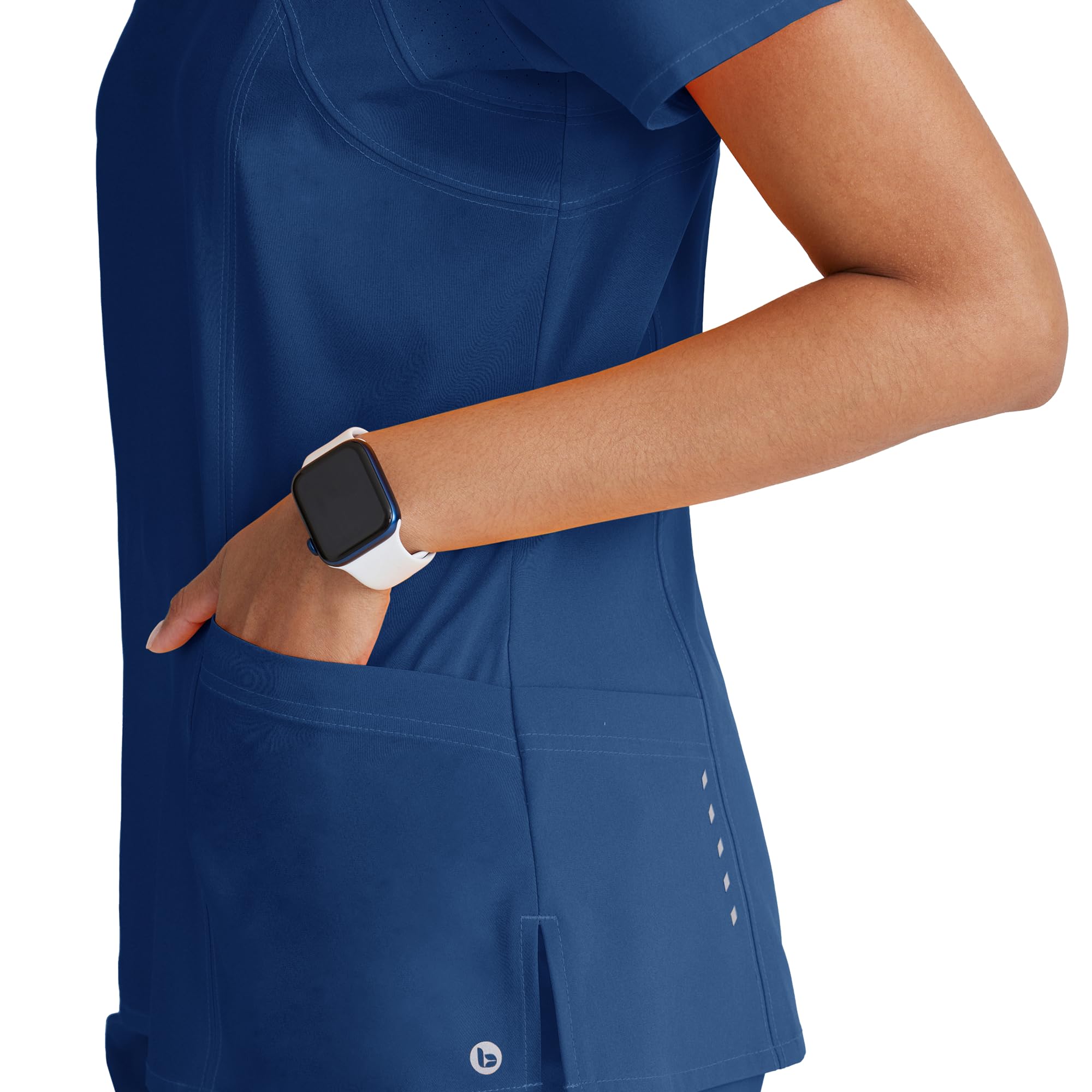 BARCO ONE – Women’s Racer Top, V-Neck Medical Scrub Top w/ 4 Pockets and 360 Spandex Stretch Fabric in Indigo product image