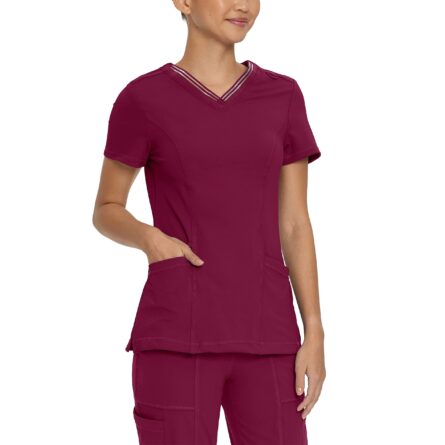 Urbane Impulse Slim Fit Extreme Stretch 2-Pocket V-Neck Scrub Top for Women 9105 in Wine product image