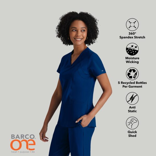 BARCO ONE – Women’s Racer Top, V-Neck Medical Scrub Top w/ 4 Pockets and 360 Spandex Stretch Fabric in Indigo product image