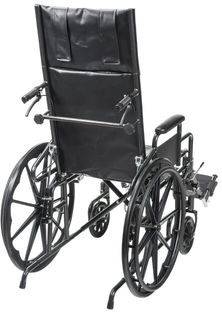 Drive Medical SSP18RBDDAV Silver Sport Recliner with Vinyl Upholstery, 18" Wide Seat, Desk Arms, Hydraulic Reclining Mechanism, Carbon Steel Frame, Composite Mag-Style Wheels, 8" Front Caster product image