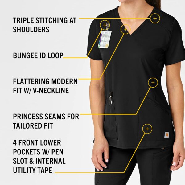 Carhartt Scrubs C12106 Women's Force® Modern Fit Twill V-Neck Top in Black product image
