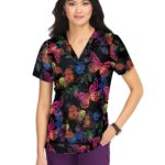 KOI Planet 1075PR Women's Aria Scrub Top Dancing Butterflie product image