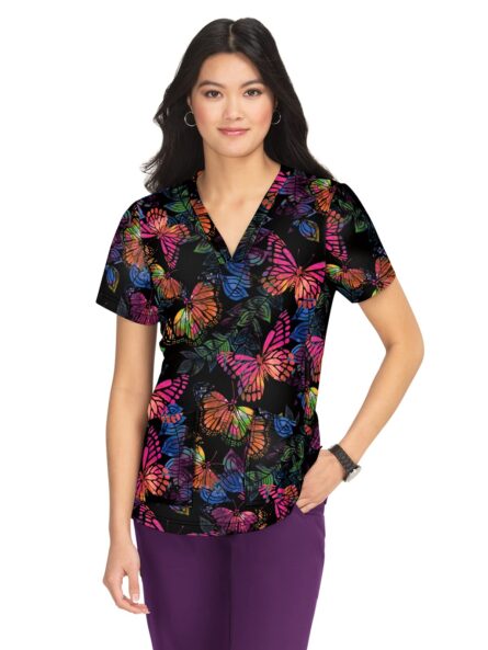 KOI Planet 1075PR Women's Aria Scrub Top Dancing Butterflie product image