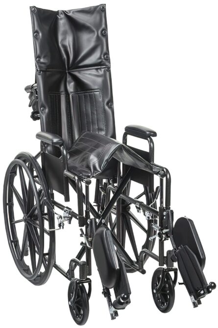 Drive Medical SSP18RBDDAV Silver Sport Recliner with Vinyl Upholstery, 18" Wide Seat, Desk Arms, Hydraulic Reclining Mechanism, Carbon Steel Frame, Composite Mag-Style Wheels, 8" Front Caster product image