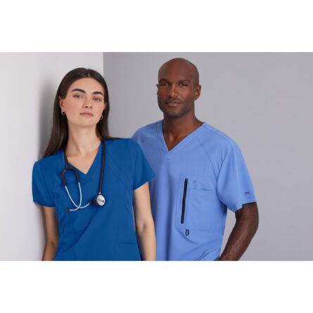 BARCO ONE – Women’s Racer Top, V-Neck Medical Scrub Top w/ 4 Pockets and 360 Spandex Stretch Fabric in Indigo product image