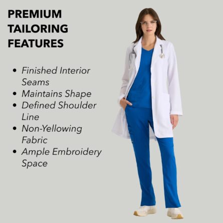 BARCO Grey's Anatomy Scrubs Signature - Morgan Lab Coat for Women, Professional Full-Length Long Sleeve 35" Lab Coat in White product image