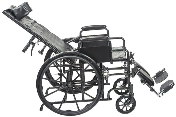 Drive Medical SSP20RBDDAV Silver Sport Recliner Wheelchair, Vinyl Upholstery, 20" Wide Seat, Hydraulic Reclining Mechanism, Carbon Steel Frame, Composite Mag-Style Wheels, 8" Front Caster product image
