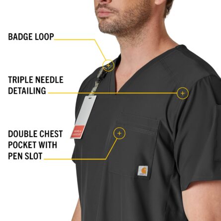 Carhartt Scrubs C15106 Men's Force® Modern Fit Twill Chest Pocket Top in Black product image