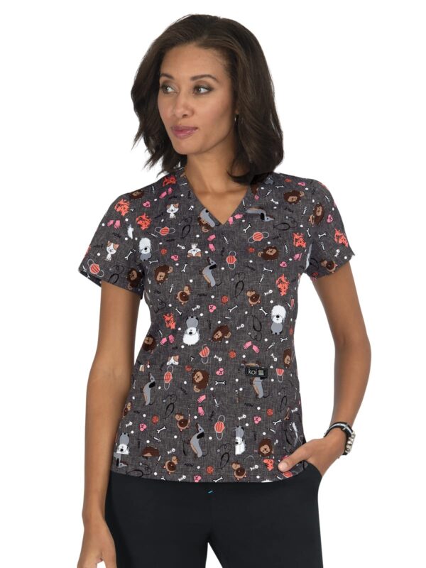 KOI Basics Leslie Women's 2-Pocket Stretch Print Top Pet Buddy' - Pet Buddy's - X-Small KOI Basics Leslie Women's 2-Pocket Stretch Print Top Pet Buddy' in Pet Buddy's product image