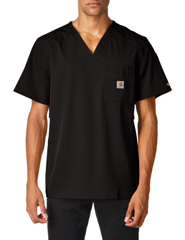 Carhartt Scrubs C15106 Men's Force® Modern Fit Twill Chest Pocket Top in Black product image