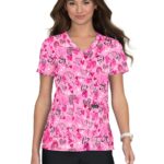KOI Basics Leslie Women's 2-Pocket Stretch Print Top Love and Happine in Love and Happiness product image
