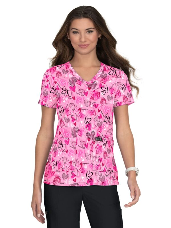 KOI Basics Leslie Women's 2-Pocket Stretch Print Top Love and Happine in Love and Happiness product image