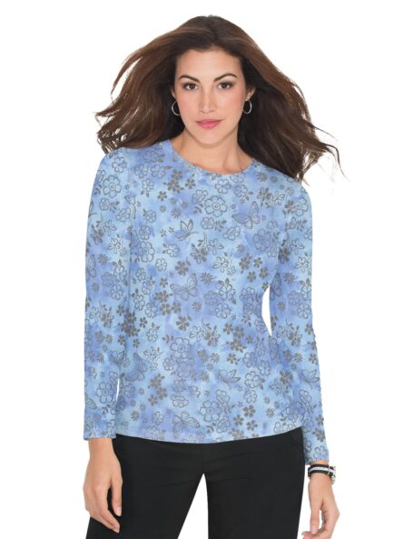 KOI Stretch 1061PR Women's Presley Scrub Tee Shirt Flower Burnout in Flower Burnout True Ceil product image