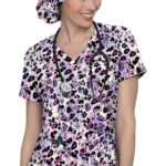 KOI Basics Leslie Women's 2-Pocket Stretch Print Top Watercolor Poppie in Watercolor Poppies product image