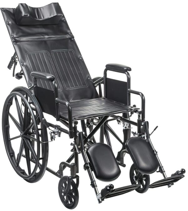 Drive Medical SSP18RBDDAV Silver Sport Recliner with Vinyl Upholstery, 18" Wide Seat, Desk Arms, Hydraulic Reclining Mechanism, Carbon Steel Frame, Composite Mag-Style Wheels, 8" Front Caster product image
