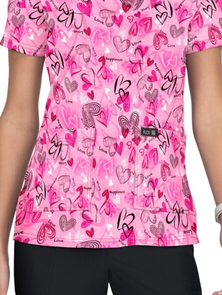KOI Basics Leslie Women's 2-Pocket Stretch Print Top Love and Happine in Love and Happiness product image