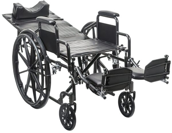 Drive Medical SSP18RBDDAV Silver Sport Recliner with Vinyl Upholstery, 18" Wide Seat, Desk Arms, Hydraulic Reclining Mechanism, Carbon Steel Frame, Composite Mag-Style Wheels, 8" Front Caster product image