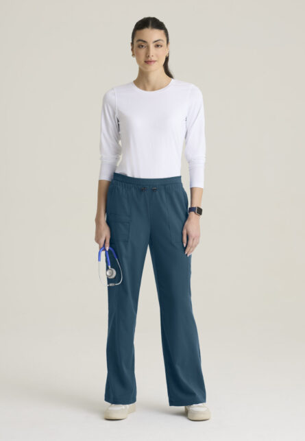 Grey's Anatomy Spandex Stretch Women's 7-Pocket Layered Waistband Wide Leg Pant - Image 2
