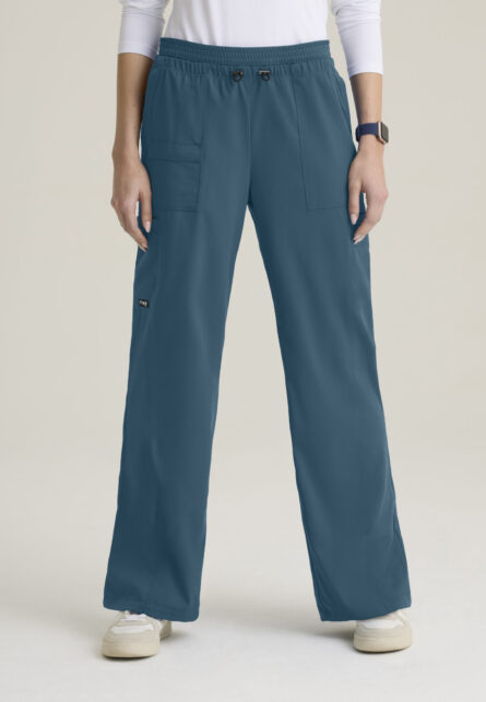 Grey's Anatomy Spandex Stretch Women's 7-Pocket Layered Waistband Wide Leg Pant - Image 1