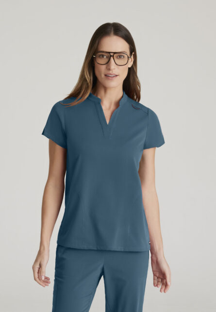 Grey's Anatomy Spandex Stretch Women's 2 Pocket Banded Collar Top - Image 1