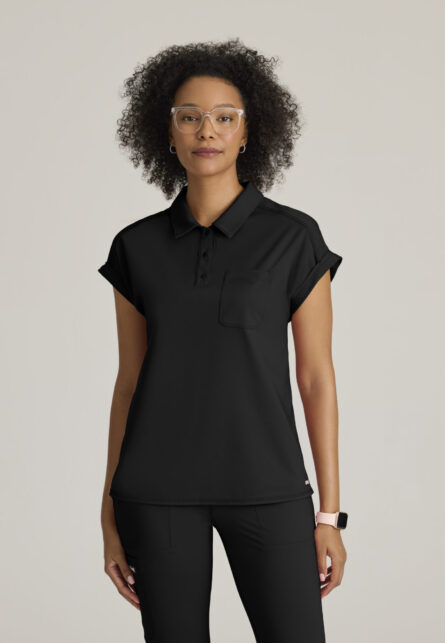 Grey's Anatomy Knit Stretch Women's Renew 1-Pocket Collared Neck Top - Image 1