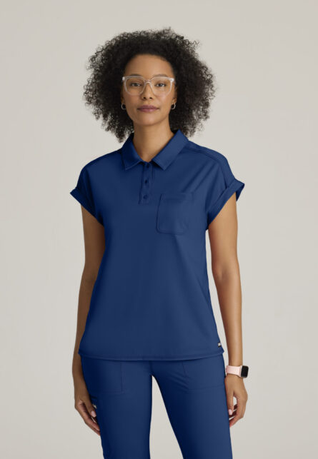 Grey's Anatomy Knit Stretch Women's Renew 1-Pocket Collared Neck Top - Image 5
