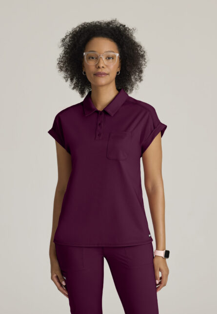 Grey's Anatomy Knit Stretch Women's Renew 1-Pocket Collared Neck Top - Image 11