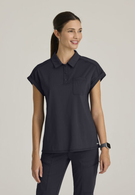 Grey's Anatomy Knit Stretch Women's Renew 1-Pocket Collared Neck Top - Image 9