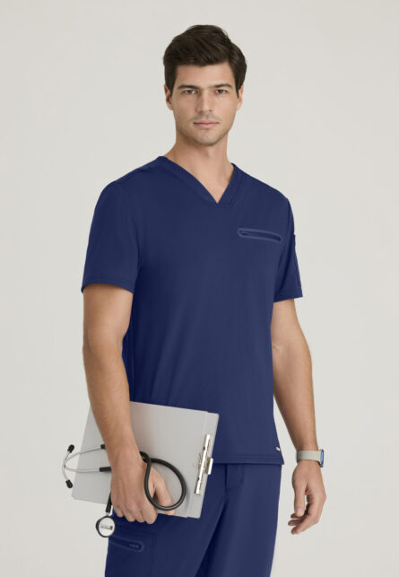Grey's Anatomy By Barco Knit Stretch Men's 2 Pocket V-neck Framed Pocket Top - Image 4