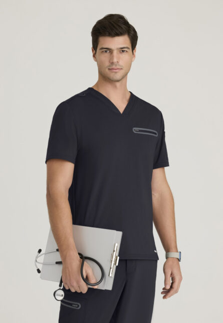 Grey's Anatomy By Barco Knit Stretch Men's 2 Pocket V-neck Framed Pocket Top - Image 8