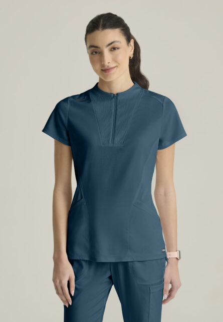Grey's Anatomy Spandex Stretch Women's 2 Pocket Knit Micro-Funnel Top - Image 1