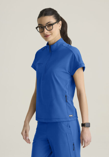 Grey's Anatomy™ by Barco Knit Stretch Women's 3-Pocket Mock Neck Zip-Placket Top - Image 11