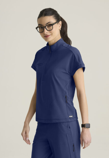 Grey's Anatomy™ by Barco Knit Stretch Women's 3-Pocket Mock Neck Zip-Placket Top - Image 7