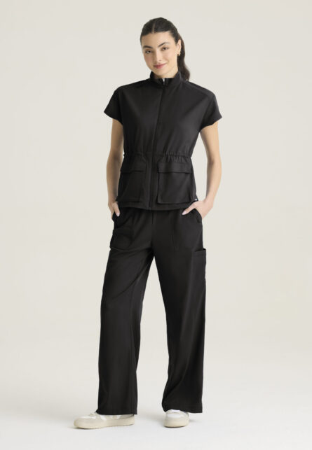 Grey's Anatomy Spandex Stretch Women's 2-pocket Mock Neck Zip Front Top - Image 5