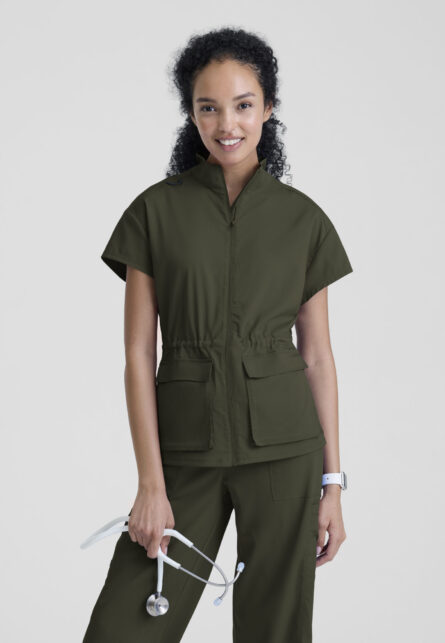 Grey's Anatomy Spandex Stretch Women's 2-pocket Mock Neck Zip Front Top - Image 17