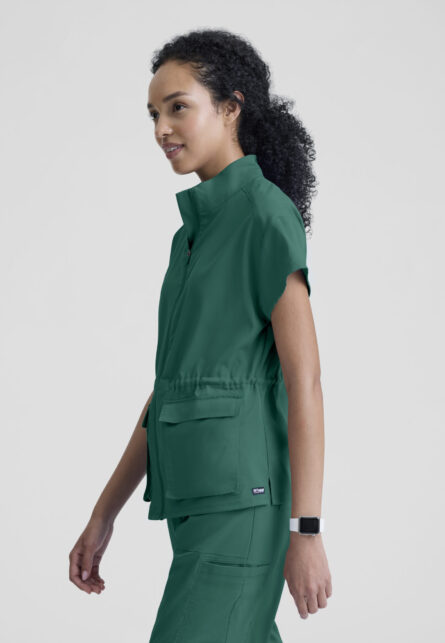 Grey's Anatomy Spandex Stretch Women's 2-pocket Mock Neck Zip Front Top - Image 9