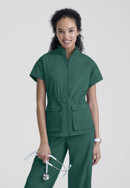 Grey's Anatomy Spandex Stretch Women's 2-pocket Mock Neck Zip Front Top - Image 8