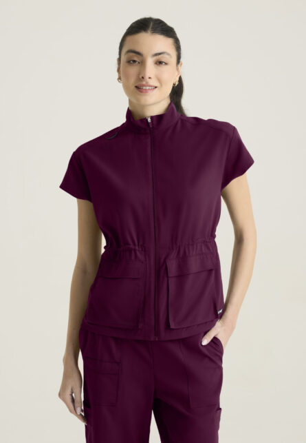 Grey's Anatomy Spandex Stretch Women's 2-pocket Mock Neck Zip Front Top - Image 23