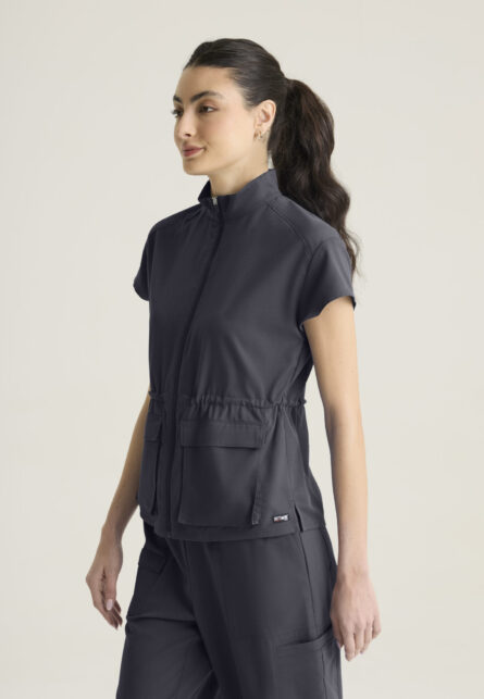 Grey's Anatomy Spandex Stretch Women's 2-pocket Mock Neck Zip Front Top - Image 20