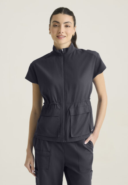 Grey's Anatomy Spandex Stretch Women's 2-pocket Mock Neck Zip Front Top - Image 19