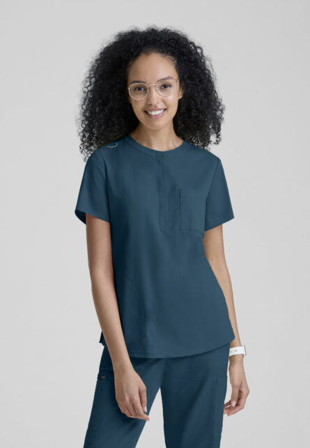 Grey's Anatomy Spandex-Stretch Women's 3-Pocket Henley Neckline Top - Image 1