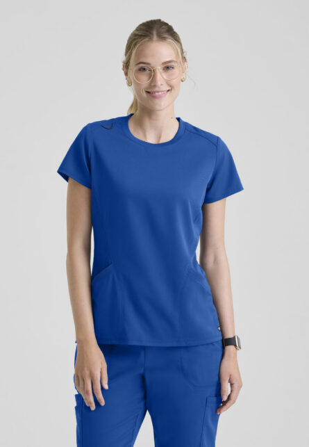 Grey's Anatomy Spandex-Stretch Women's 2-Pocket Rib Knit Crew Neck Top - Image 6