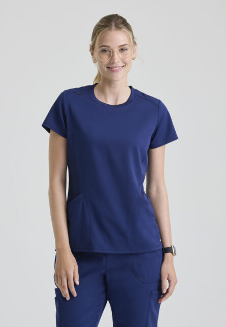 Grey's Anatomy Spandex-Stretch Women's 2-Pocket Rib Knit Crew Neck Top - Image 4