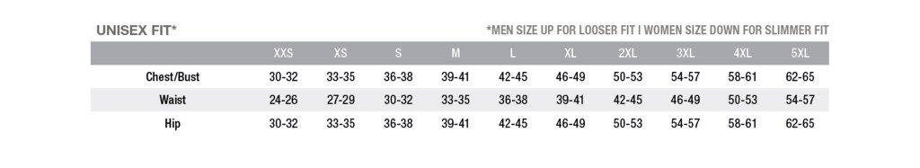 Maevn - UNISEX SIZE CHART